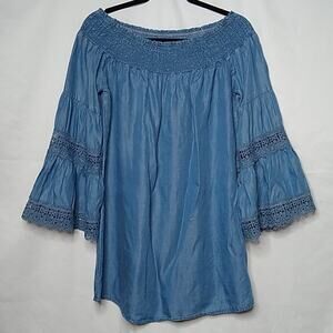 Rue21 Off The Shoulder Bell Sleeve Tunic Blue Sm